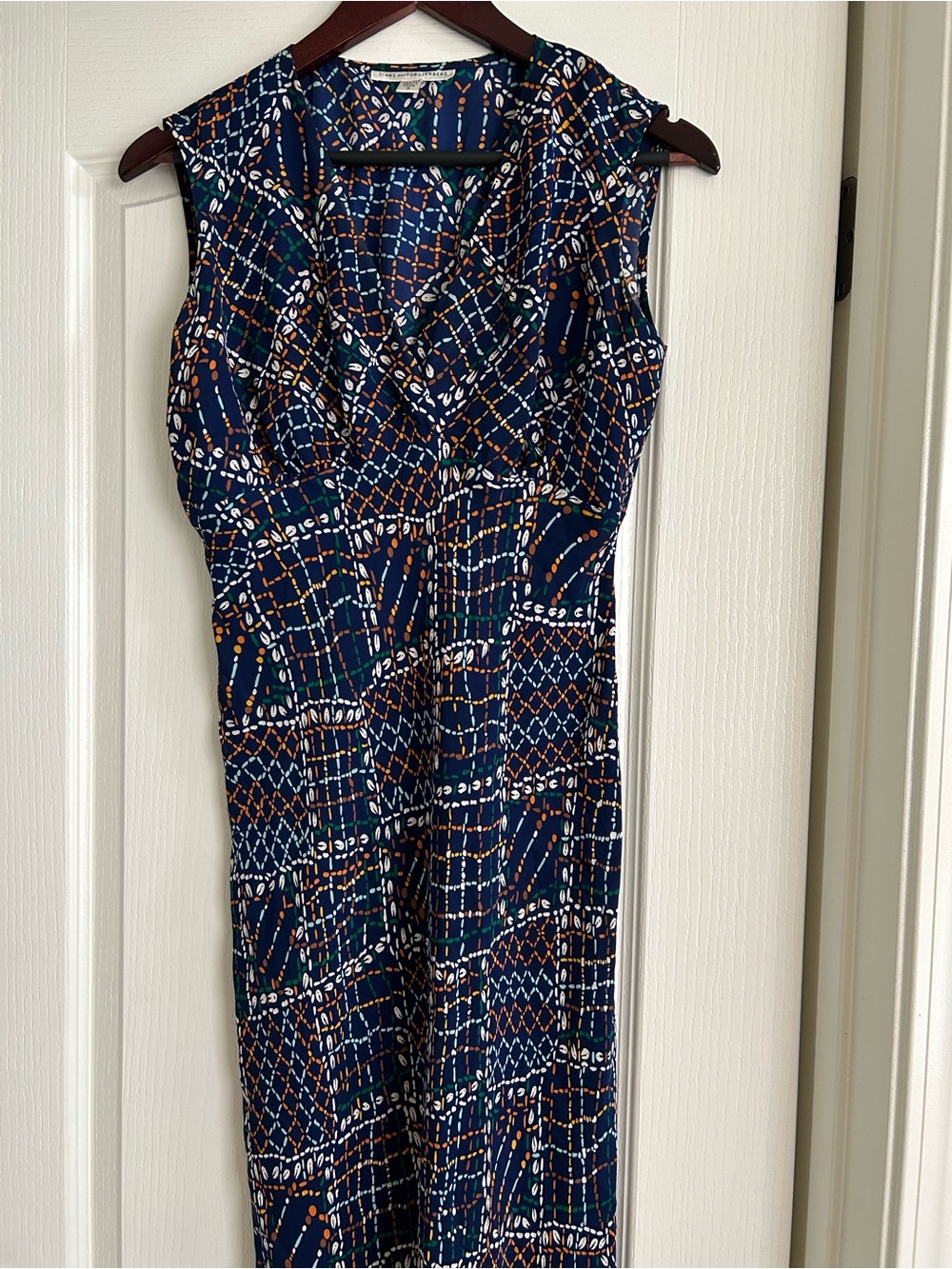 Sleeveless Navy Patterned Sheath Dress